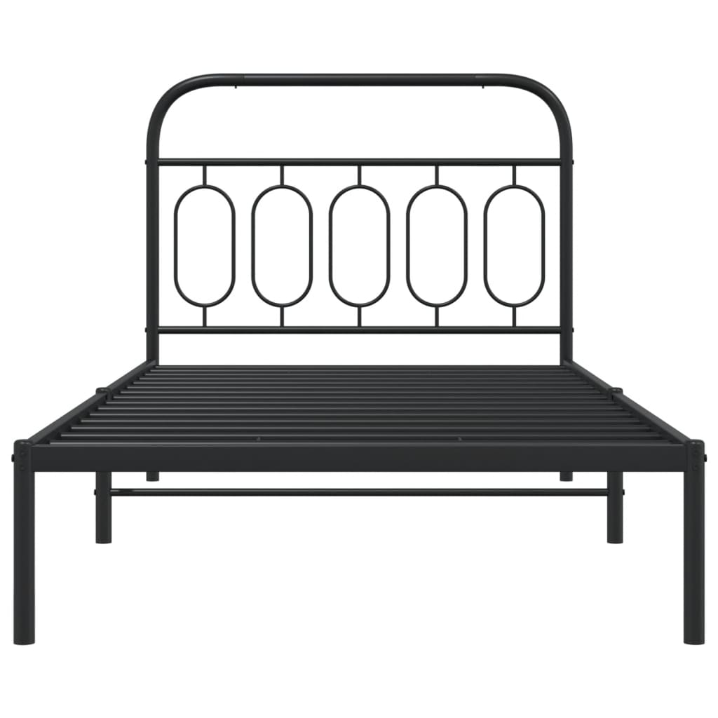 Black Metal Bed Frame with Headboard - 100x190cm, No Mattress