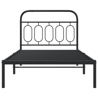 Black Metal Bed Frame with Headboard - 100x190cm, No Mattress