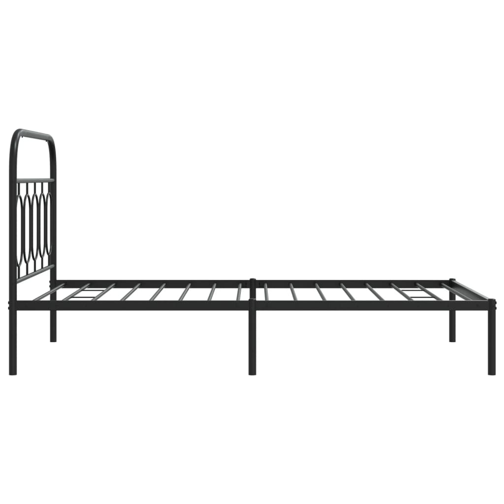 Black Metal Bed Frame with Headboard - 100x190cm, No Mattress