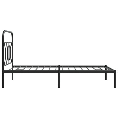 Black Metal Bed Frame with Headboard - 100x190cm, No Mattress