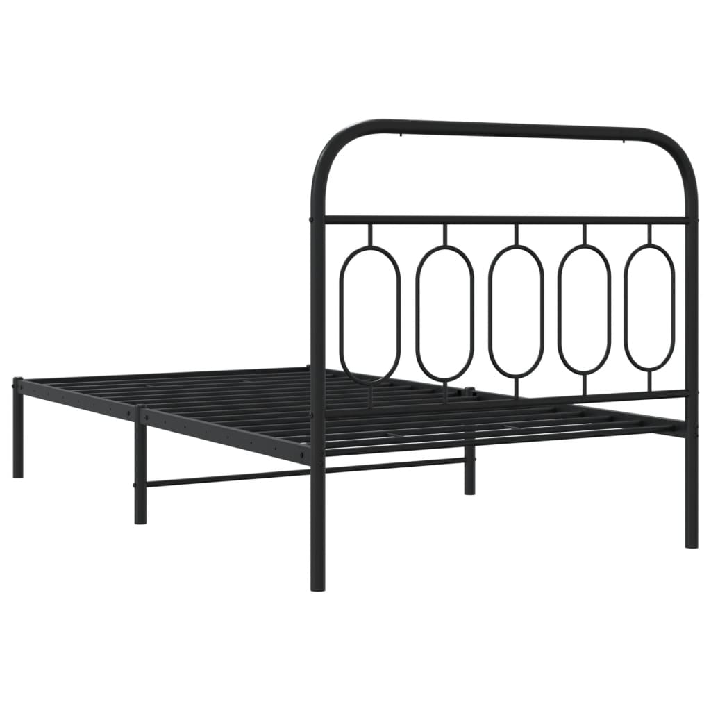 Black Metal Bed Frame with Headboard - 100x190cm, No Mattress