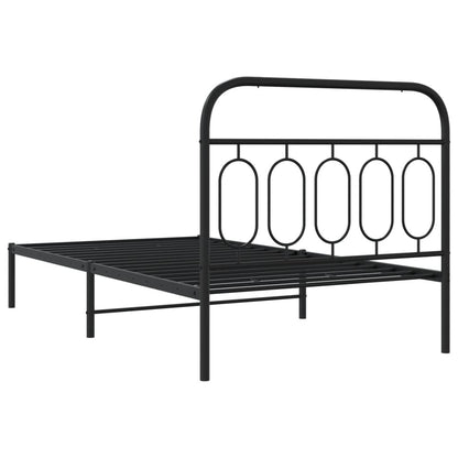 Black Metal Bed Frame with Headboard - 100x190cm, No Mattress