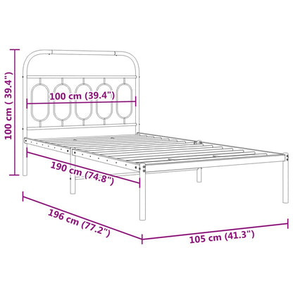 Black Metal Bed Frame with Headboard - 100x190cm, No Mattress