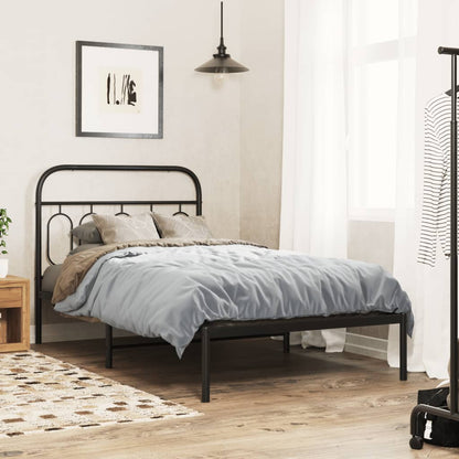Black Metal Bed Frame with Headboard - 100x190cm, No Mattress