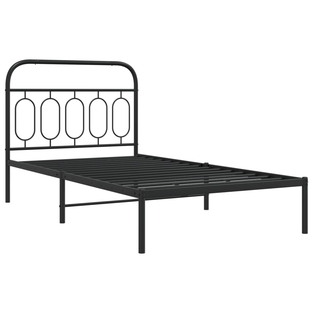 Black Metal Bed Frame with Headboard 107x203cm - No Mattress