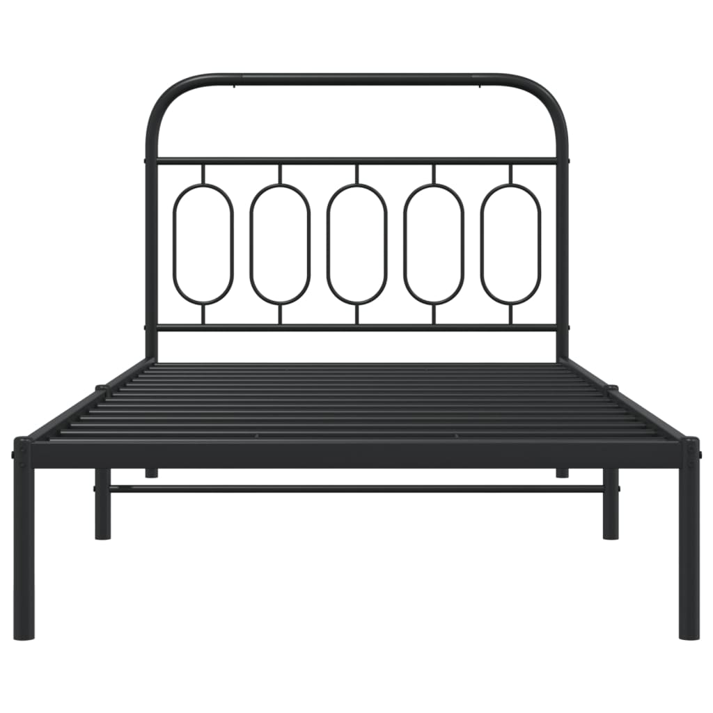 Black Metal Bed Frame with Headboard 107x203cm - No Mattress