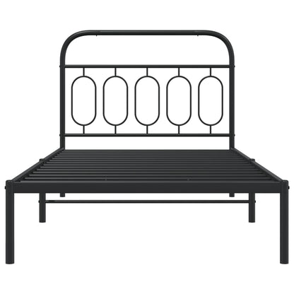 Black Metal Bed Frame with Headboard 107x203cm - No Mattress