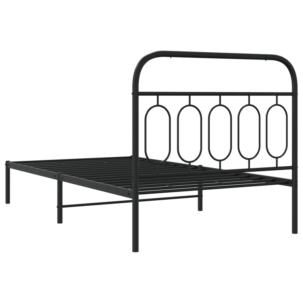 Black Metal Bed Frame with Headboard 107x203cm - No Mattress