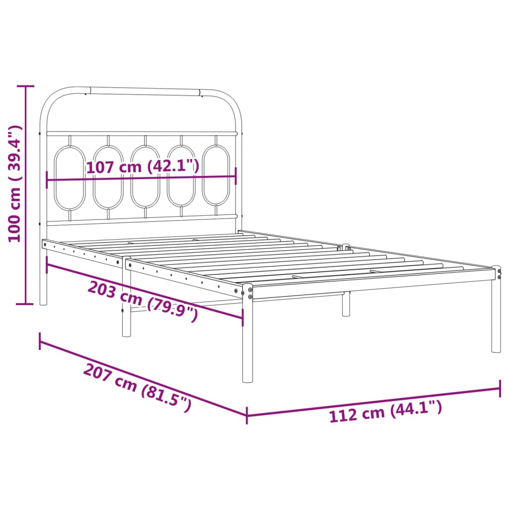 Black Metal Bed Frame with Headboard 107x203cm - No Mattress