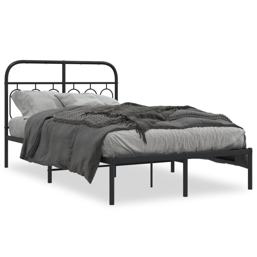 Black Metal Bed Frame 120x190cm with Headboard - No Mattress