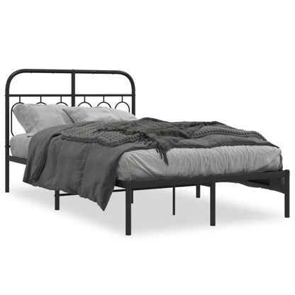 Black Metal Bed Frame 120x190cm with Headboard - No Mattress