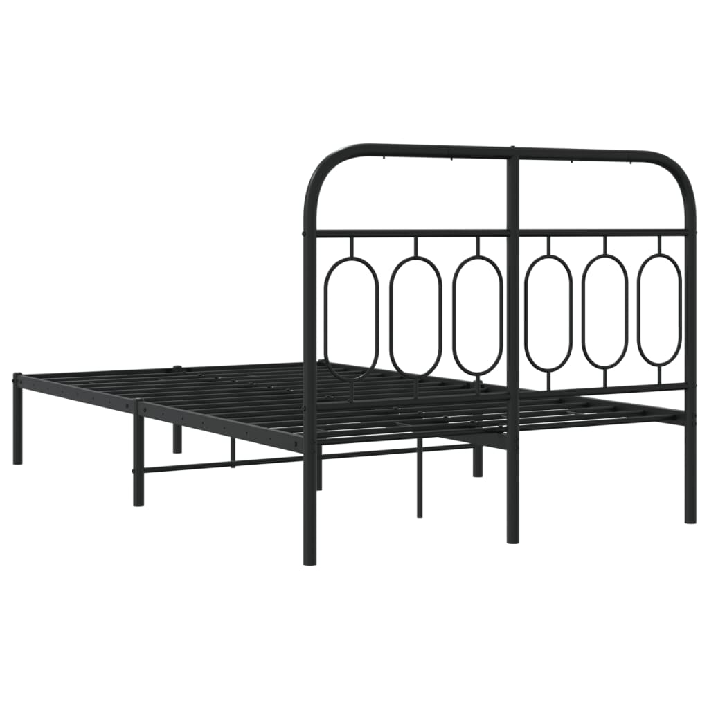 Black Metal Bed Frame 120x190cm with Headboard - No Mattress
