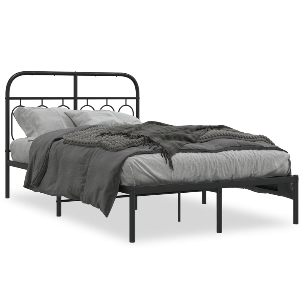 Black Metal Bed Frame with Headboard, 120x200cm - No Mattress