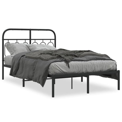 Black Metal Bed Frame with Headboard, 120x200cm - No Mattress