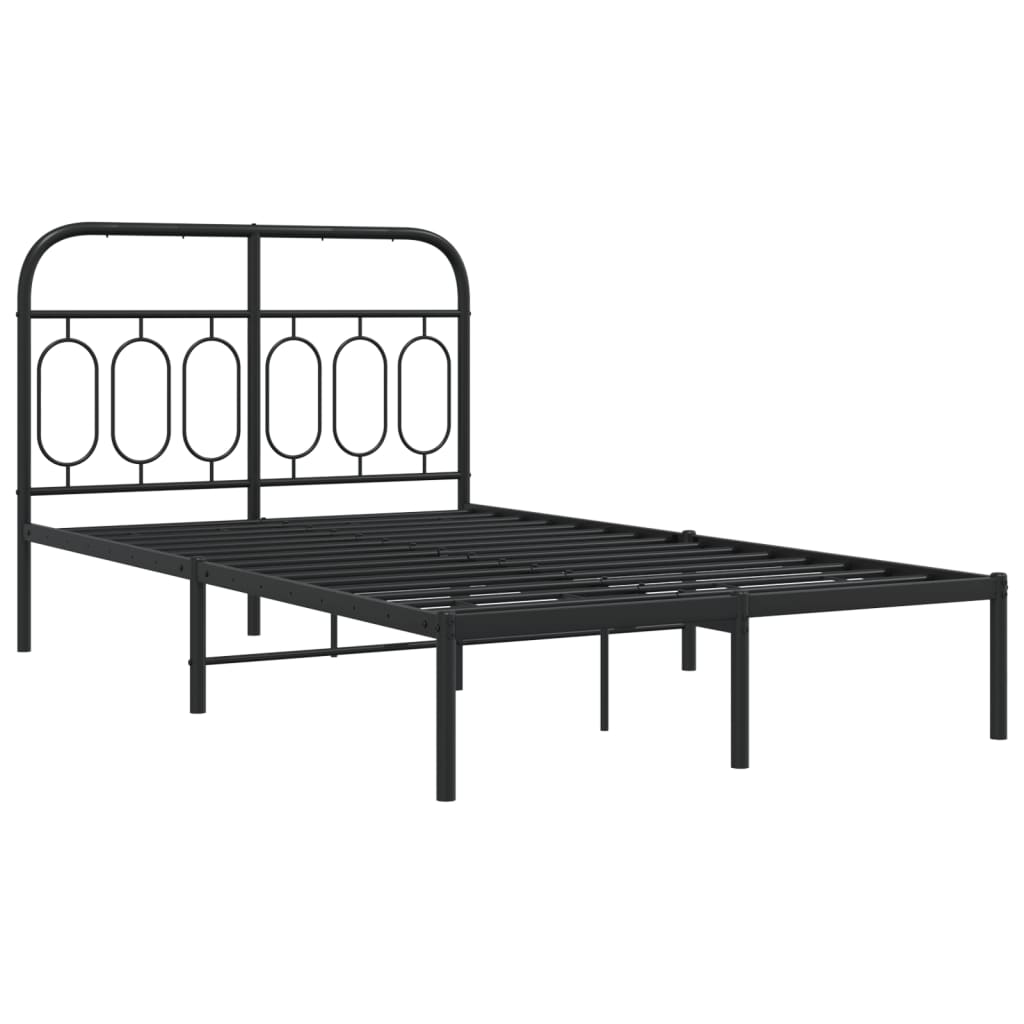 Black Metal Bed Frame with Headboard, 120x200cm - No Mattress