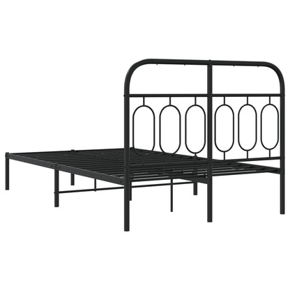 Black Metal Bed Frame with Headboard, 120x200cm - No Mattress