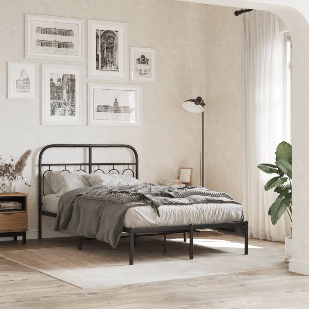 Black Metal Bed Frame with Headboard, 120x200cm - No Mattress
