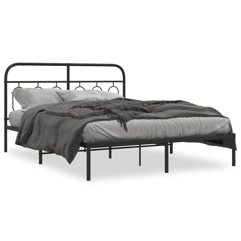 Sleek Black Metal Bed Frame with Headboard - 140x190cm