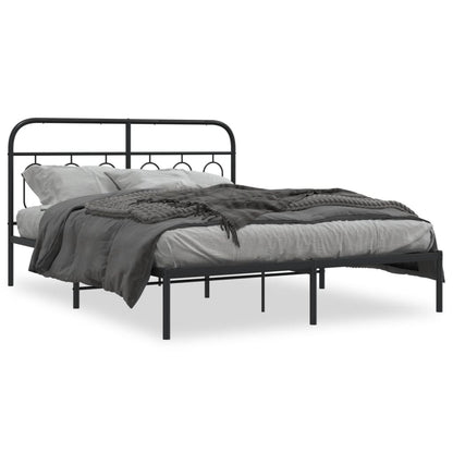 Sleek Black Metal Bed Frame with Headboard - 140x190cm