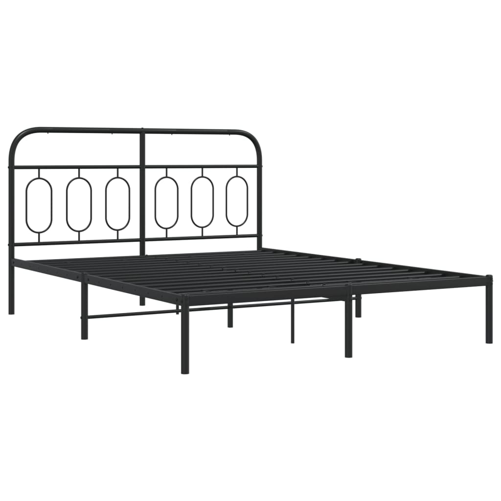 Sleek Black Metal Bed Frame with Headboard - 140x190cm