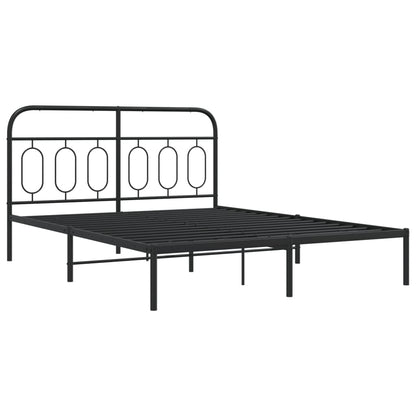 Sleek Black Metal Bed Frame with Headboard - 140x190cm