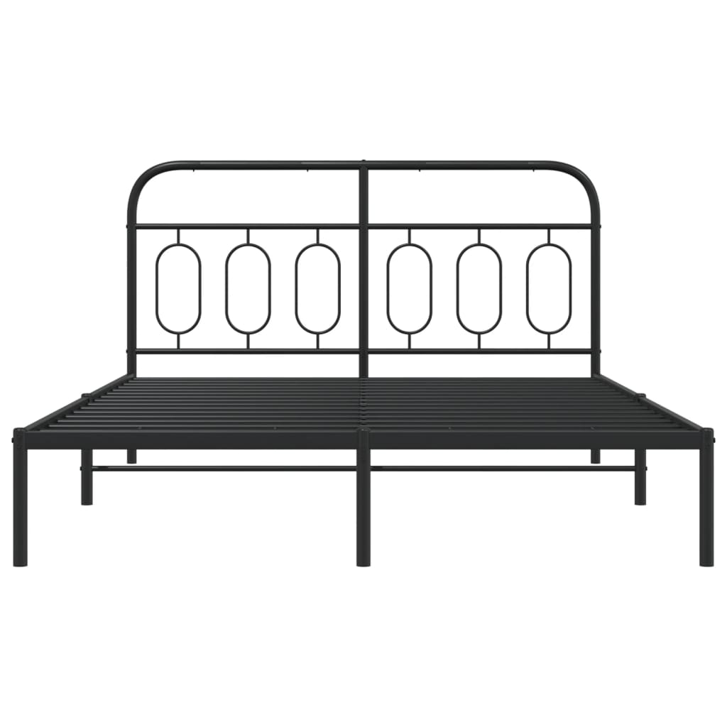 Sleek Black Metal Bed Frame with Headboard - 140x190cm