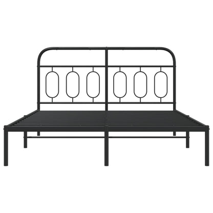 Sleek Black Metal Bed Frame with Headboard - 140x190cm