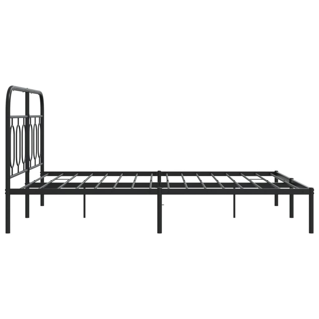 Sleek Black Metal Bed Frame with Headboard - 140x190cm