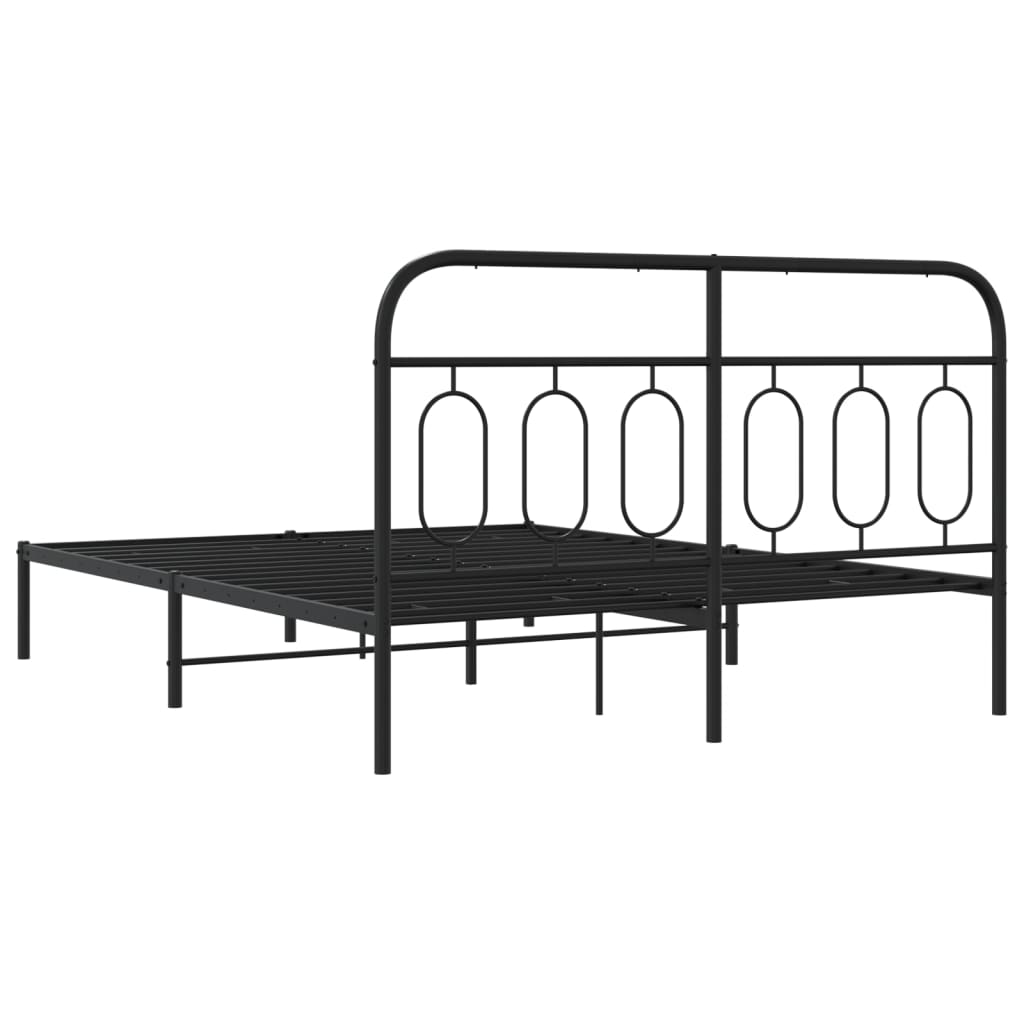 Sleek Black Metal Bed Frame with Headboard - 140x190cm