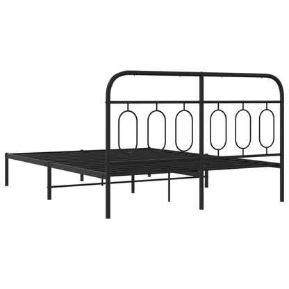 Sleek Black Metal Bed Frame with Headboard - 140x190cm