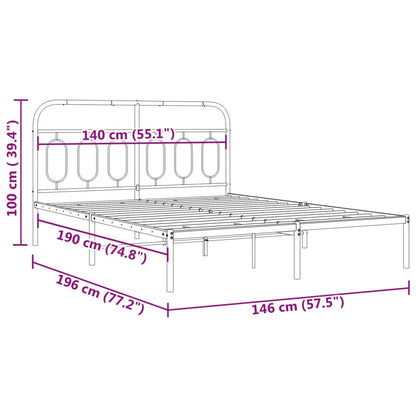 Sleek Black Metal Bed Frame with Headboard - 140x190cm