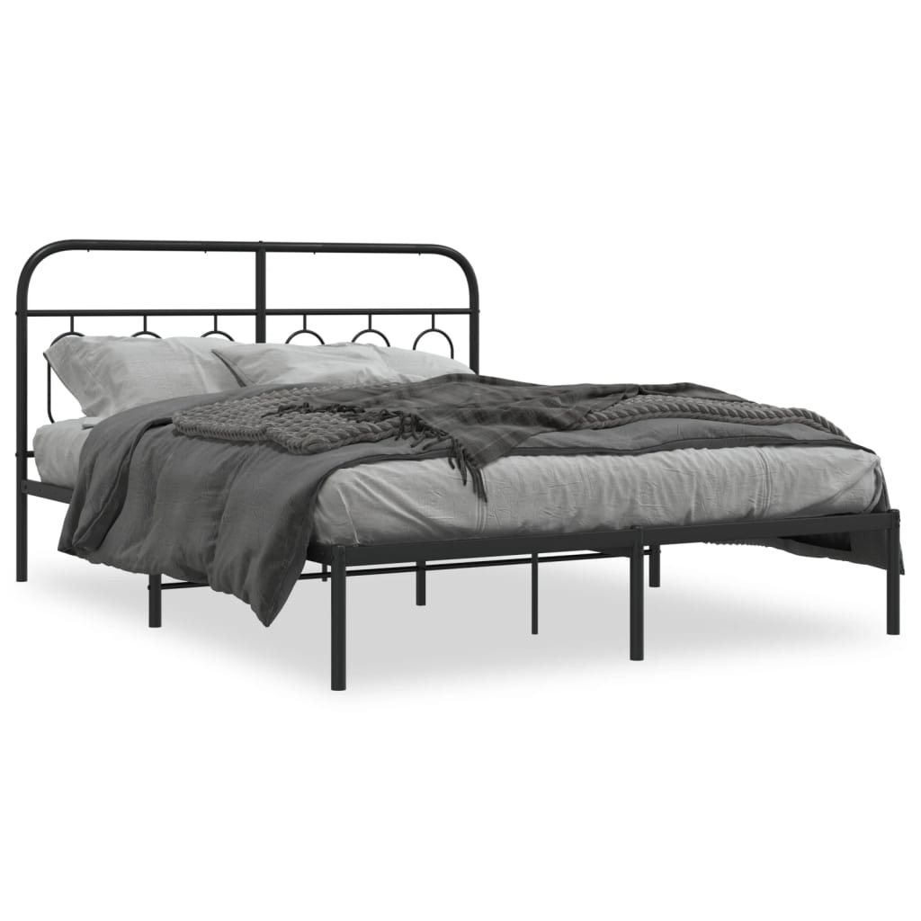 Stylish Black Metal Bed Frame with Headboard, 140x200cm