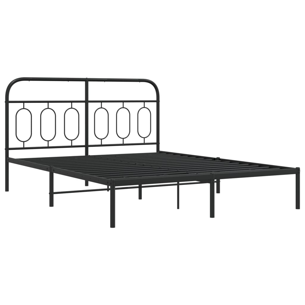 Stylish Black Metal Bed Frame with Headboard, 140x200cm