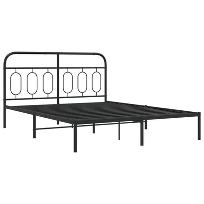 Stylish Black Metal Bed Frame with Headboard, 140x200cm