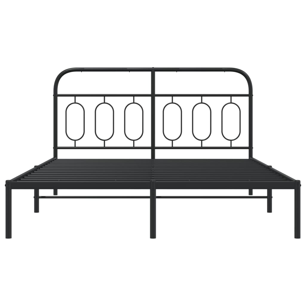 Stylish Black Metal Bed Frame with Headboard, 140x200cm
