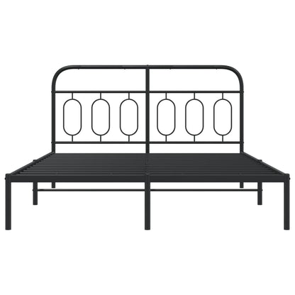 Stylish Black Metal Bed Frame with Headboard, 140x200cm