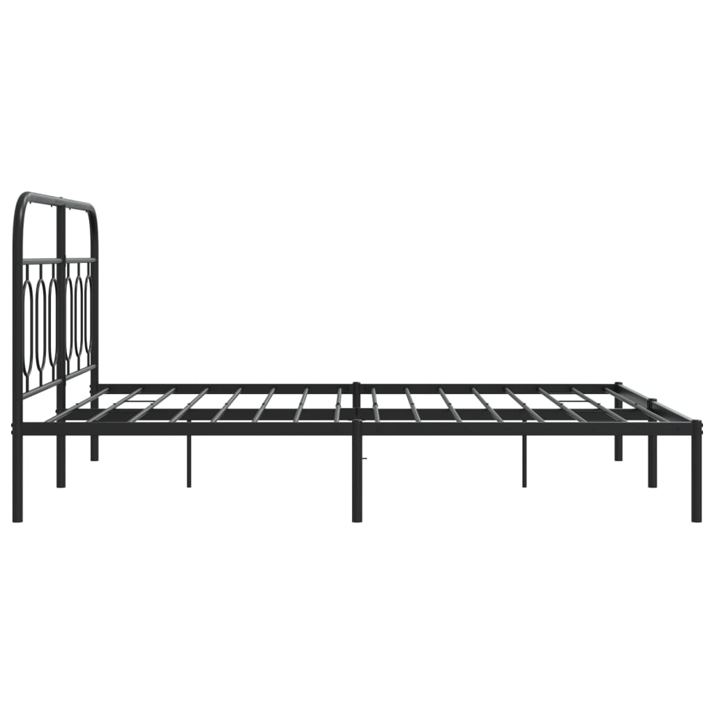 Stylish Black Metal Bed Frame with Headboard, 140x200cm