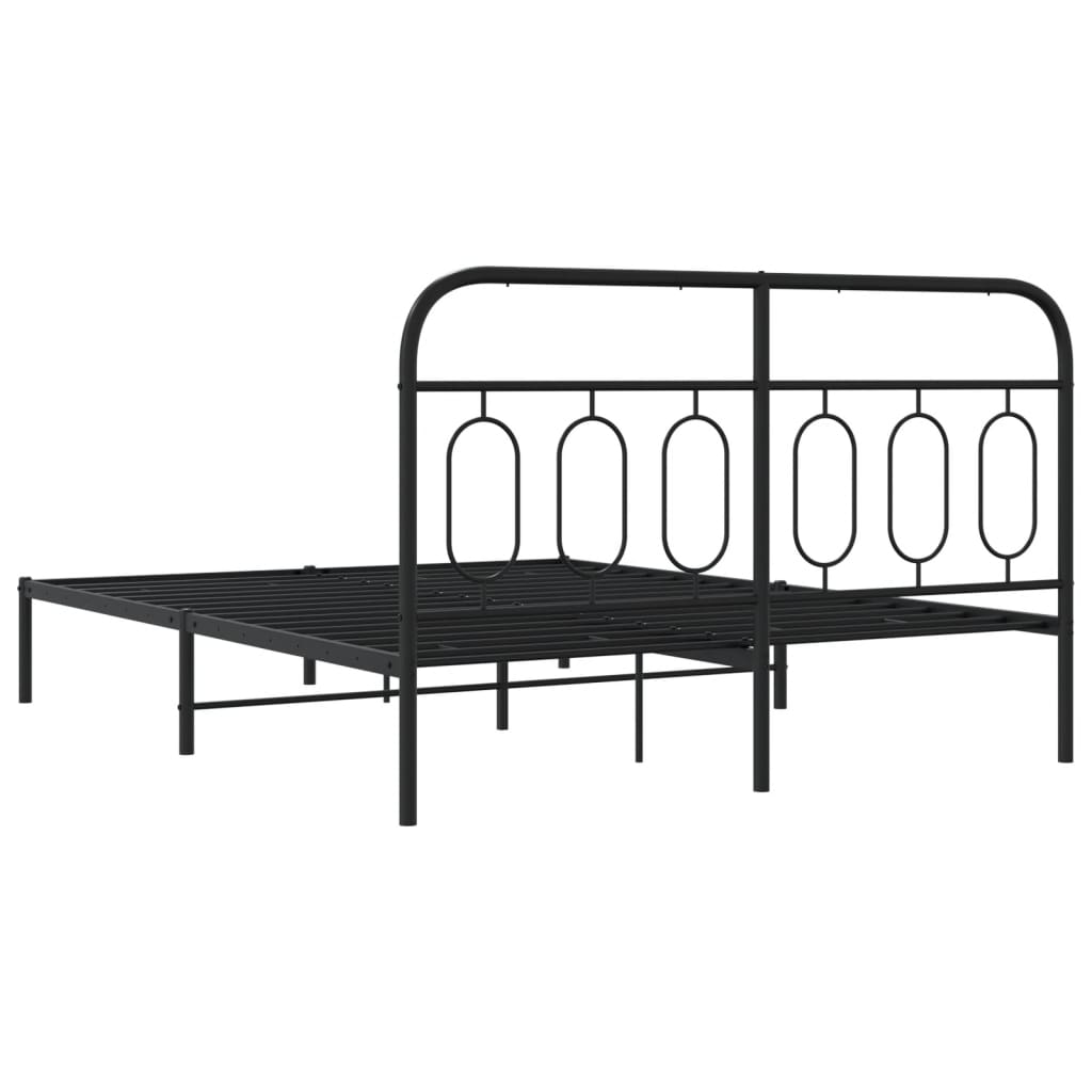 Stylish Black Metal Bed Frame with Headboard, 140x200cm