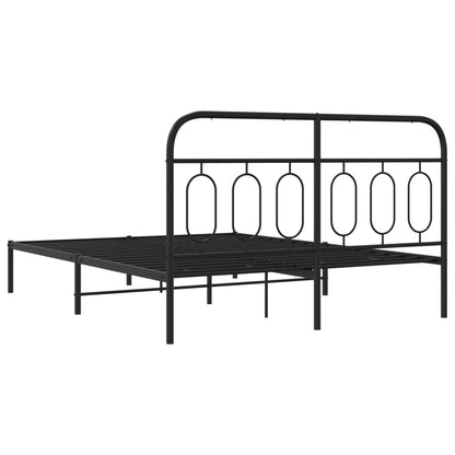 Stylish Black Metal Bed Frame with Headboard, 140x200cm