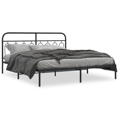Black Metal Bed Frame with Headboard, 183x213cm, No Mattress