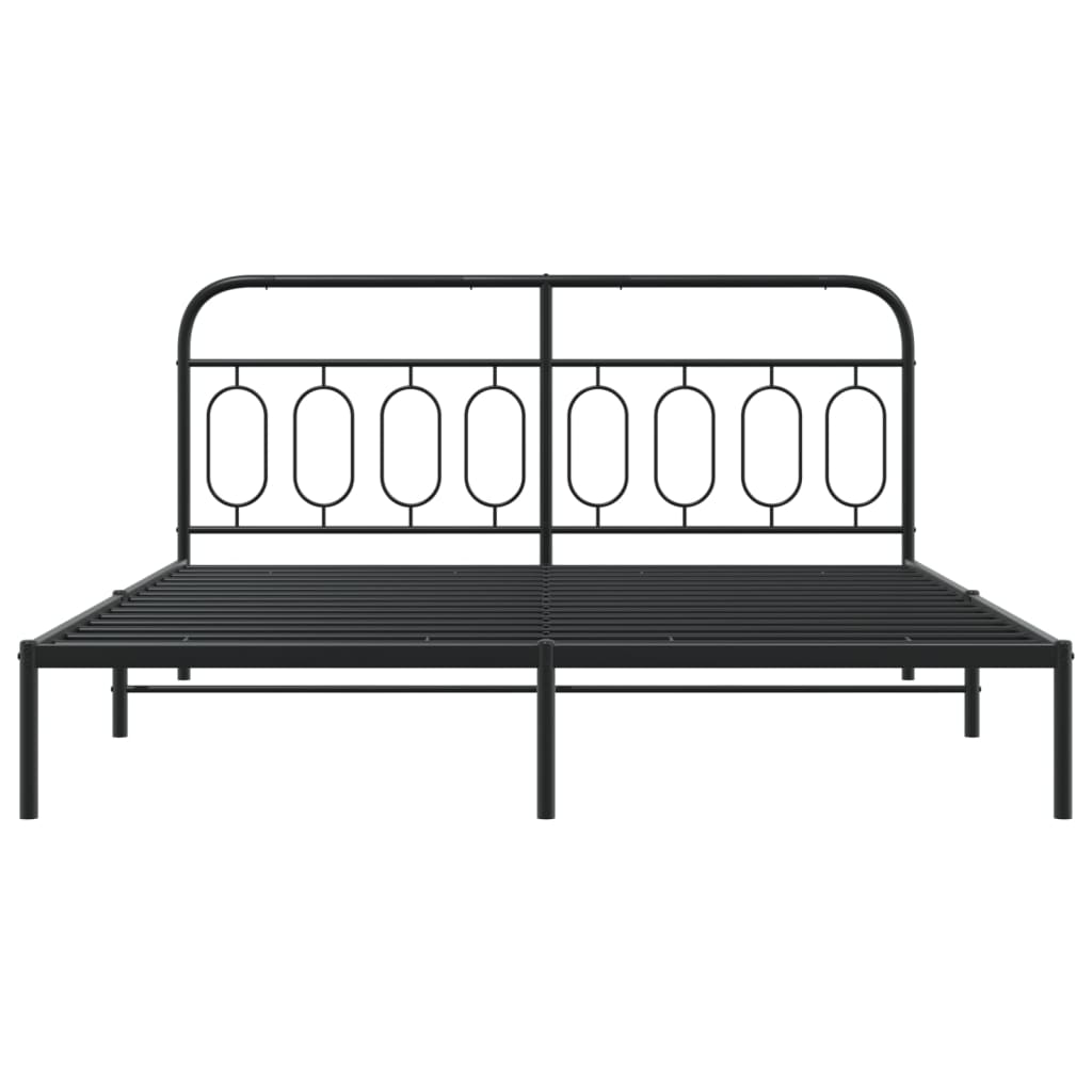Black Metal Bed Frame with Headboard, 183x213cm, No Mattress
