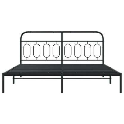 Black Metal Bed Frame with Headboard, 183x213cm, No Mattress