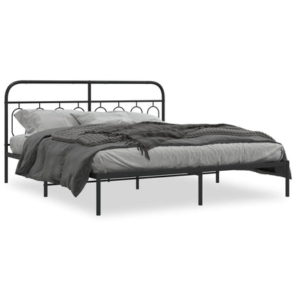 Sturdy Black Metal Bed Frame with Headboard - 193x203cm