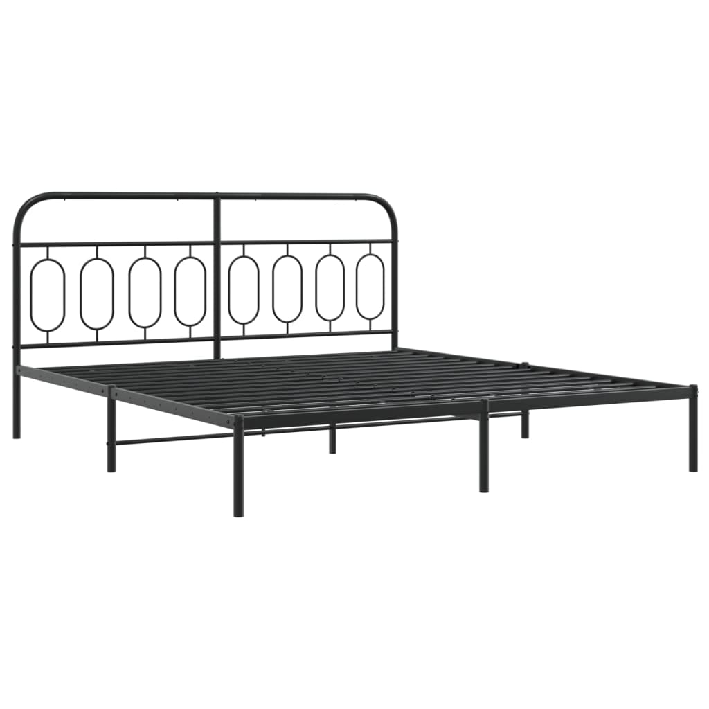 Sturdy Black Metal Bed Frame with Headboard - 193x203cm