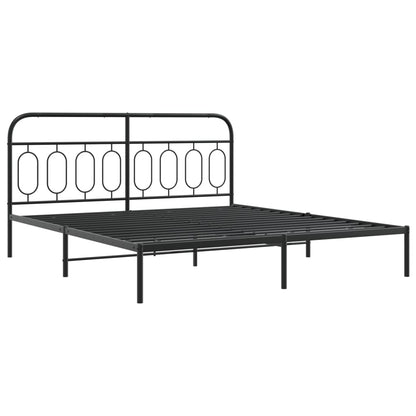 Sturdy Black Metal Bed Frame with Headboard - 193x203cm
