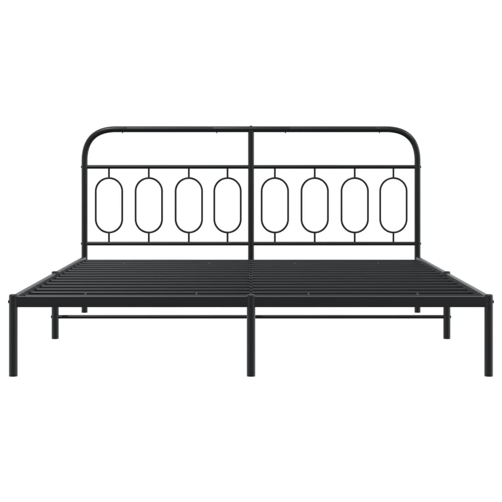 Sturdy Black Metal Bed Frame with Headboard - 193x203cm