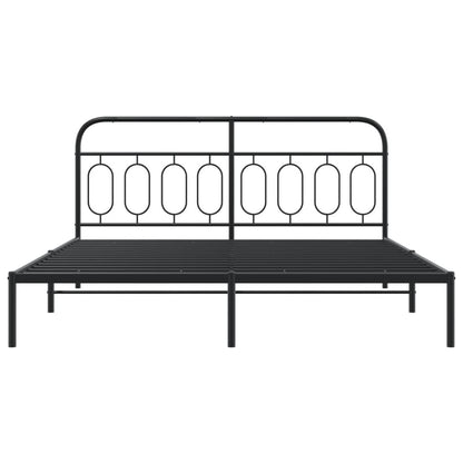 Sturdy Black Metal Bed Frame with Headboard - 193x203cm
