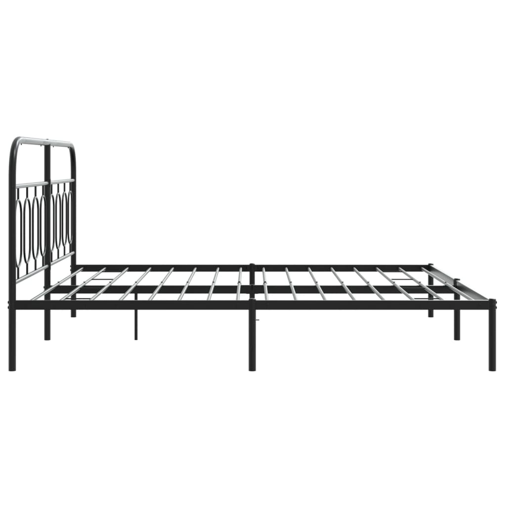 Sturdy Black Metal Bed Frame with Headboard - 193x203cm