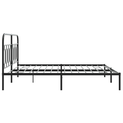Sturdy Black Metal Bed Frame with Headboard - 193x203cm