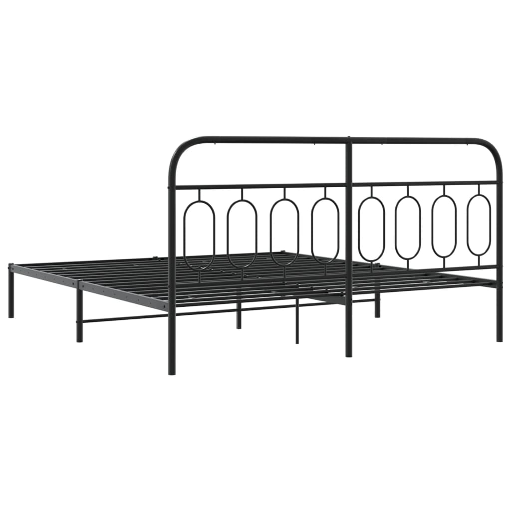Sturdy Black Metal Bed Frame with Headboard - 193x203cm